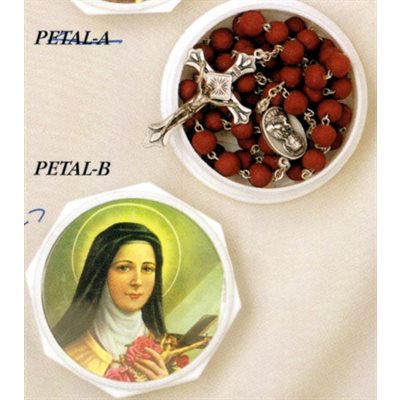 Genuine Rose Petal Rosary with St. Theresa Box