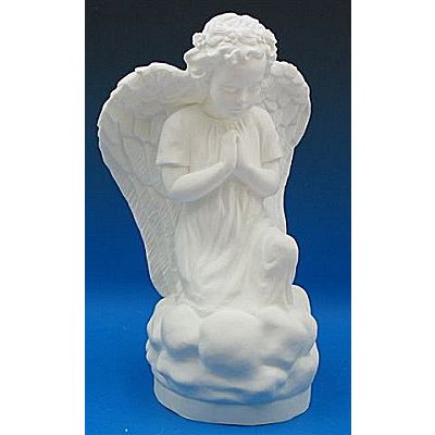 Kneeling Angel White Vinyl Compo. Outdoor Statue, 16"