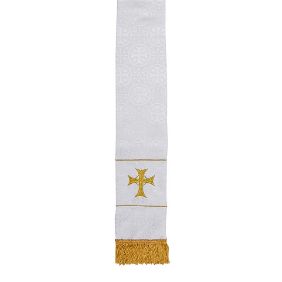Signet Marque-Page en tissus Jacquard Croix de Malte Blanc