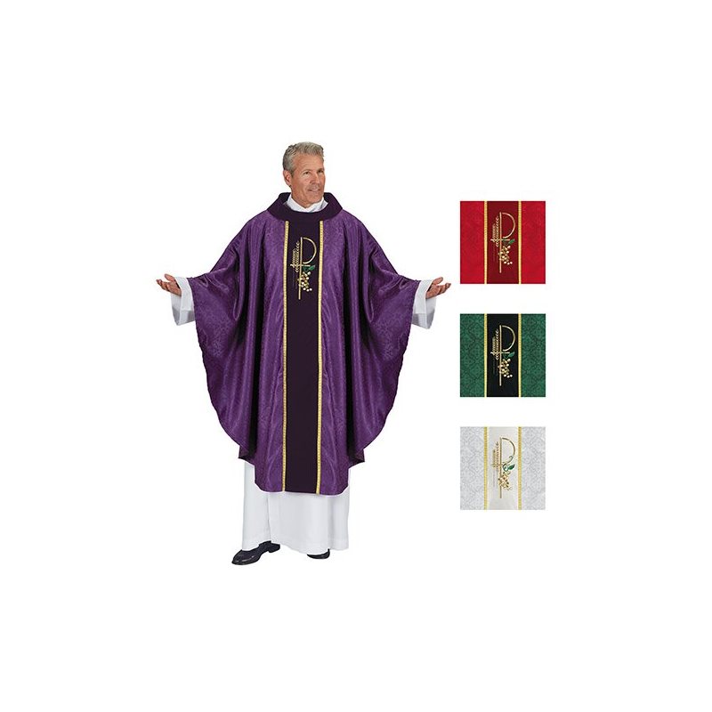 Chasuble Rouge YC778 Col bénitier en velours et orfroi