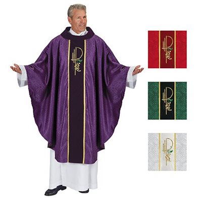 Chasuble Verte YC778 Col bénitier en velours et orfroi