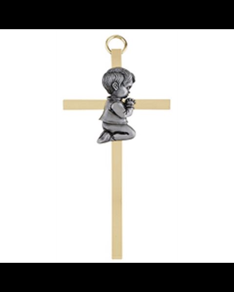 CROSS - BABY BOY - 4-1 / 4" HT - GOLD PLATE PEWTER EMBLEM