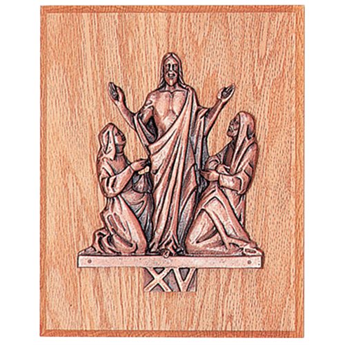 Station Résurrection en bronze sur plaque bois 8" x 10"