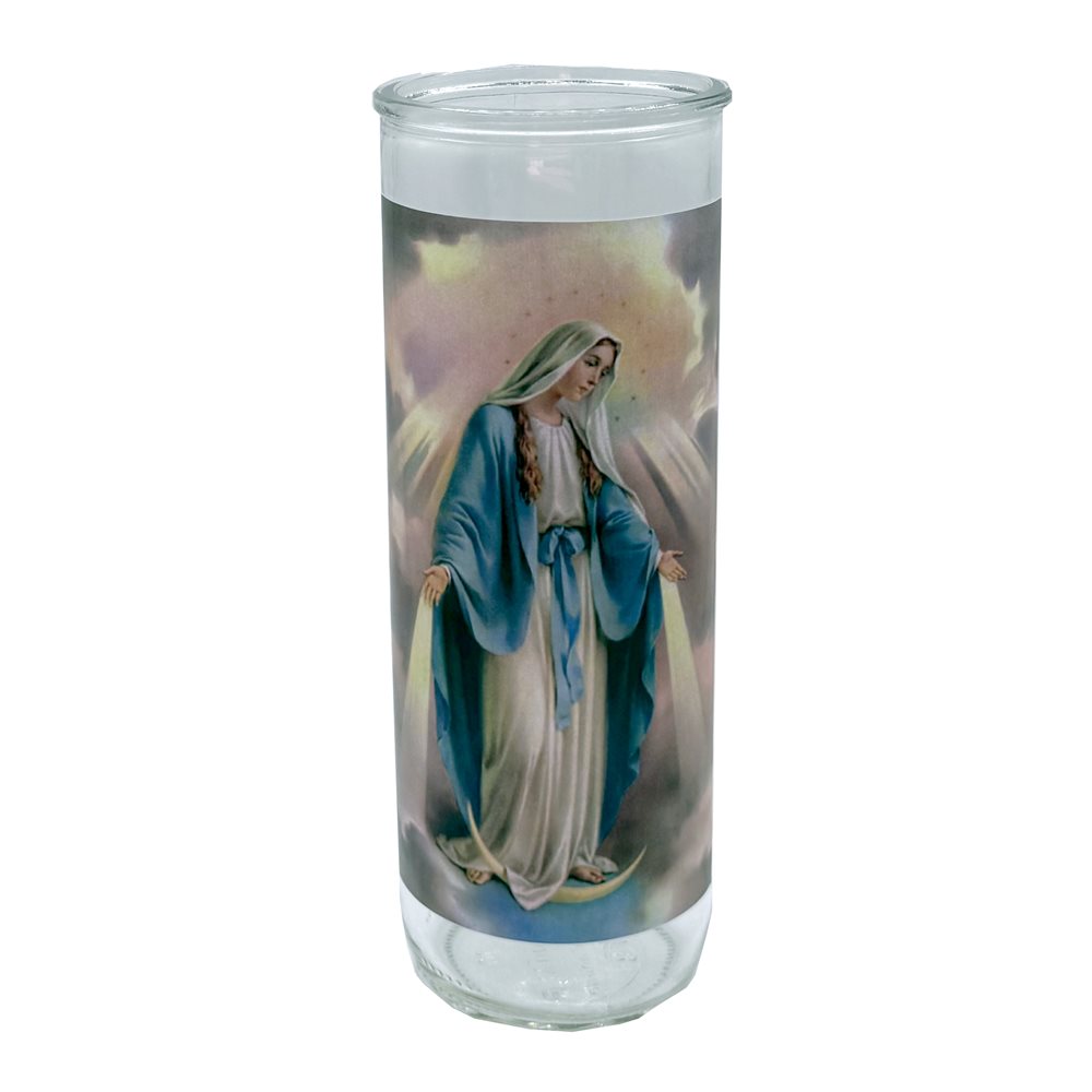 Contenant de verre, Immaculée Conception, 7,6 x 21 cm / un Contenant de verre, Immaculée Conception, 7,6 x 21 cm / un
