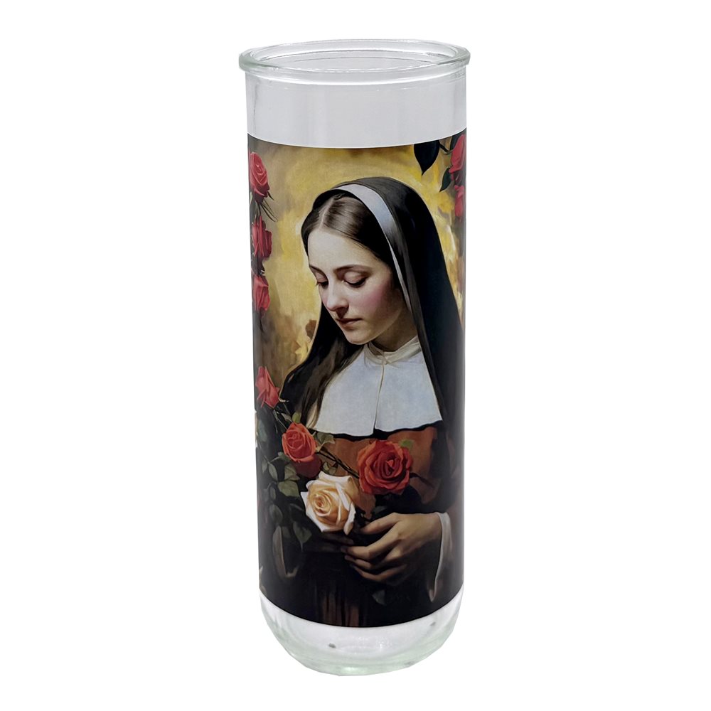 Contenant de verre, Sainte Thérèse, 7,6 x 21 cm / un Contenant de verre, Sainte Thérèse, 7,6 x 21 cm / un