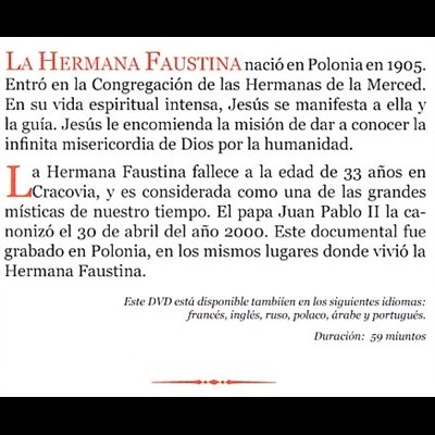 DVD Hermana Faustina, Servidora de la Divina Mis. (espagnol)